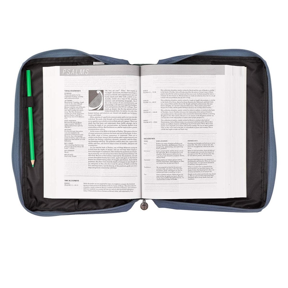 Men/Women's Bible Cover Footprints, Blue Poly Canvas, Medium