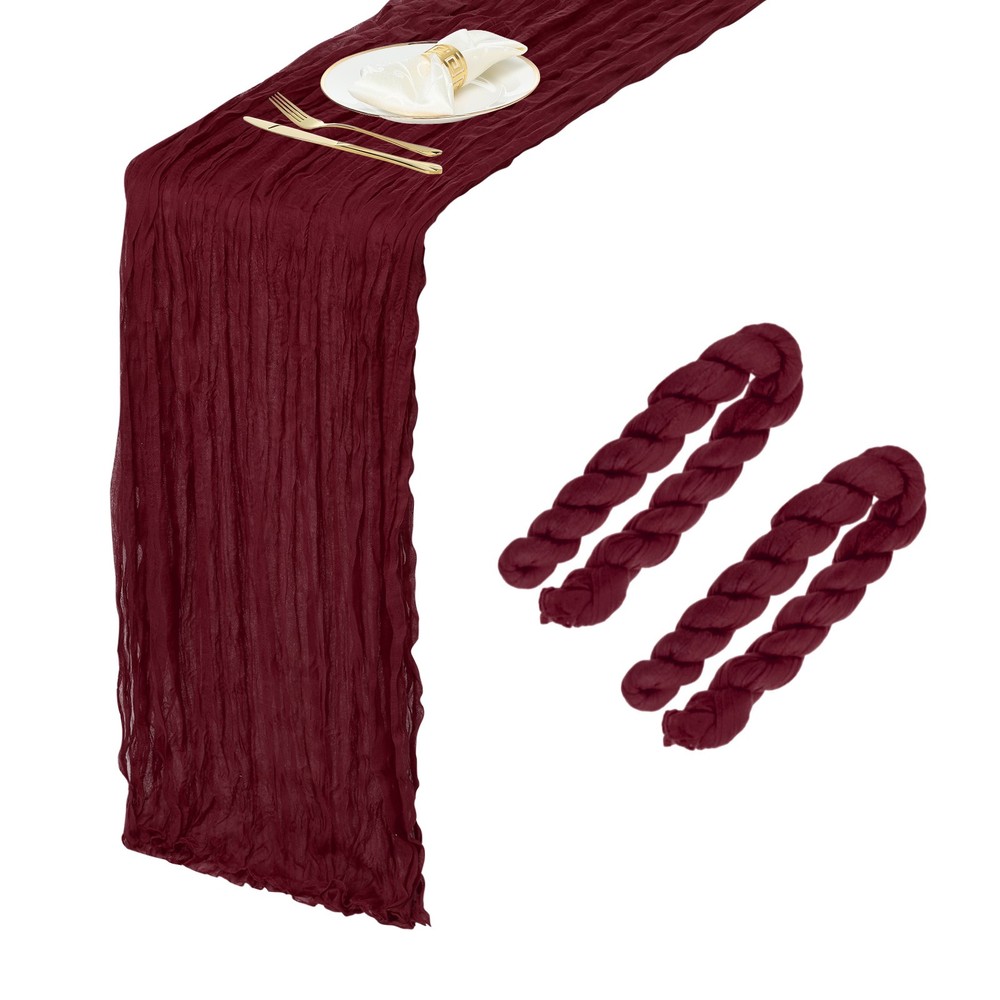2Pcs Wine Red Cheesecloth Table Runner 35.4" x 118" Rustic Gauze Table Runner