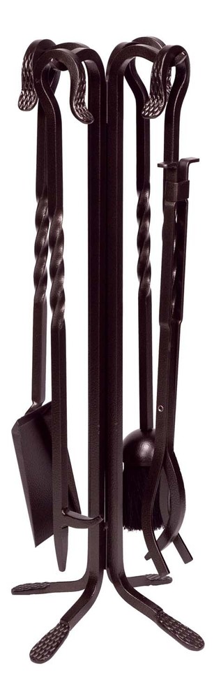 Dagan Five Piece Wrought Iron Fireplace Tool Set, Bronze