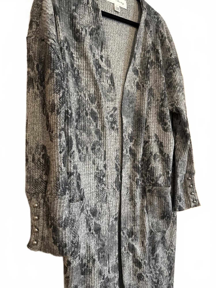 French Laundry Gray Snake Patterned Long Knit Cardigan Size L