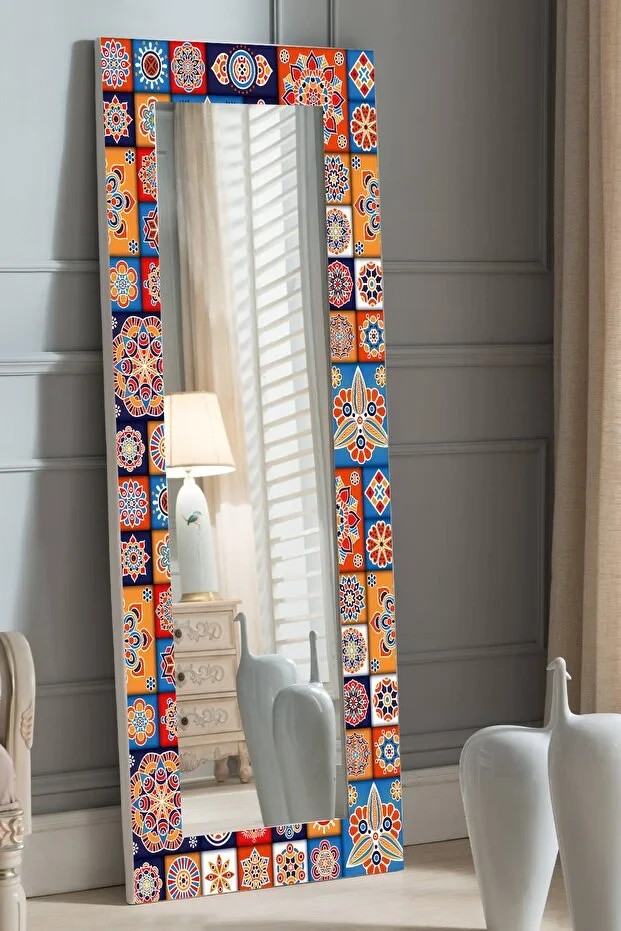 Authentic Decorative Full-Length Mirror with Ceramic Tile Pattern