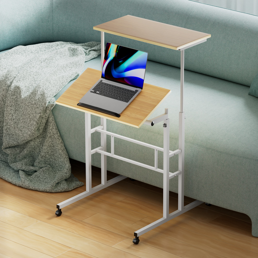 Rolling Laptop Desk Office Computer Table Adjustable Height Stand up Workstation