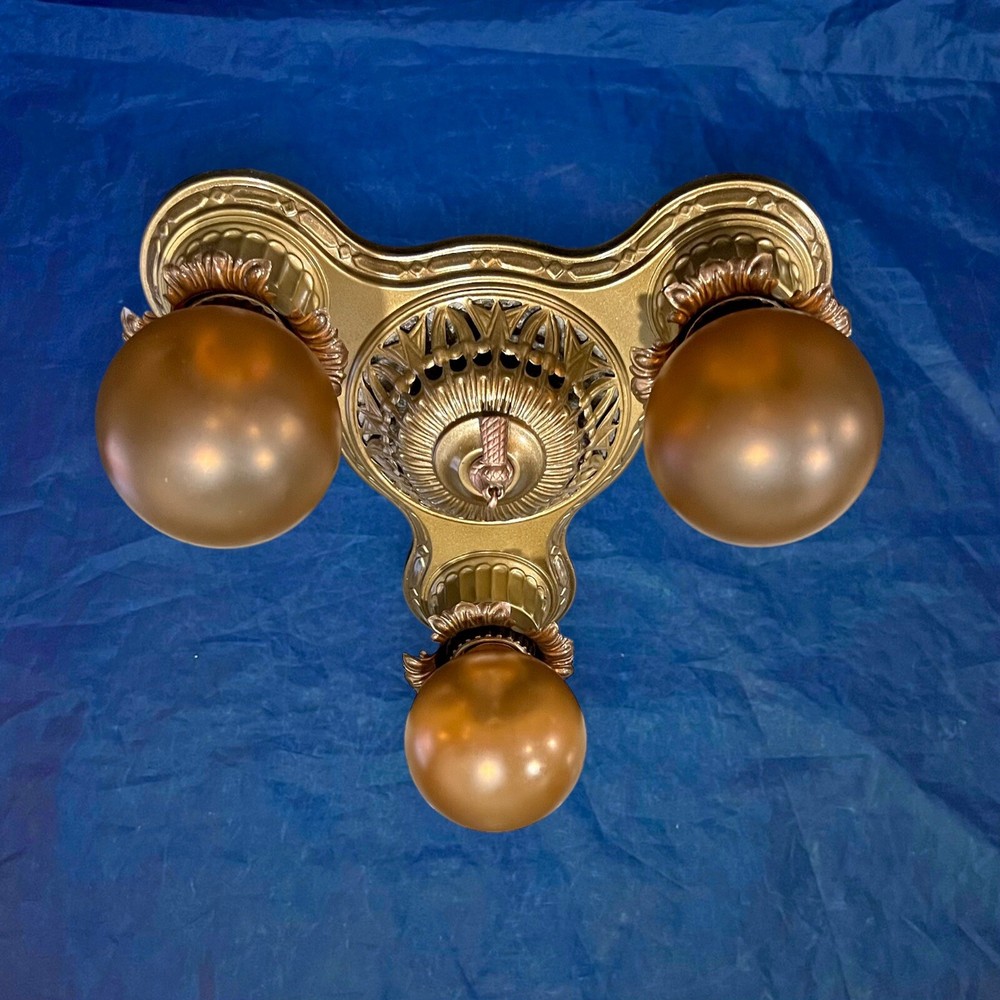Three Socket Antique Light Flush Mount Fixture Mica Wow! 27H