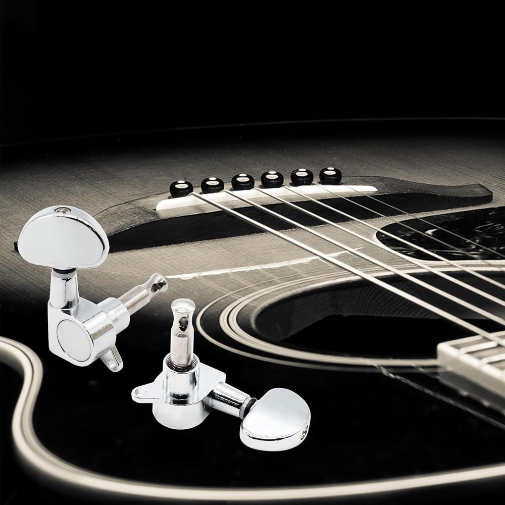6Pcs 3+3 Guitar Tuning Pegs, Chrome Tuners Machine Head Knobs, silver