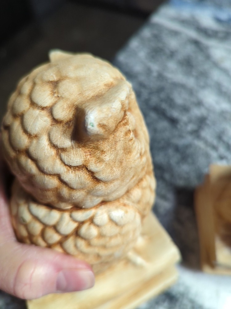 VTG MCM Chalkware Owl Bookends Sitting on KNOWLEDGE Books