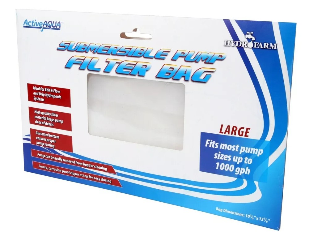Active Aqua Submersible Pump Filter Bag, Large 10.5" x 13.125" -Hydroponic, Fish