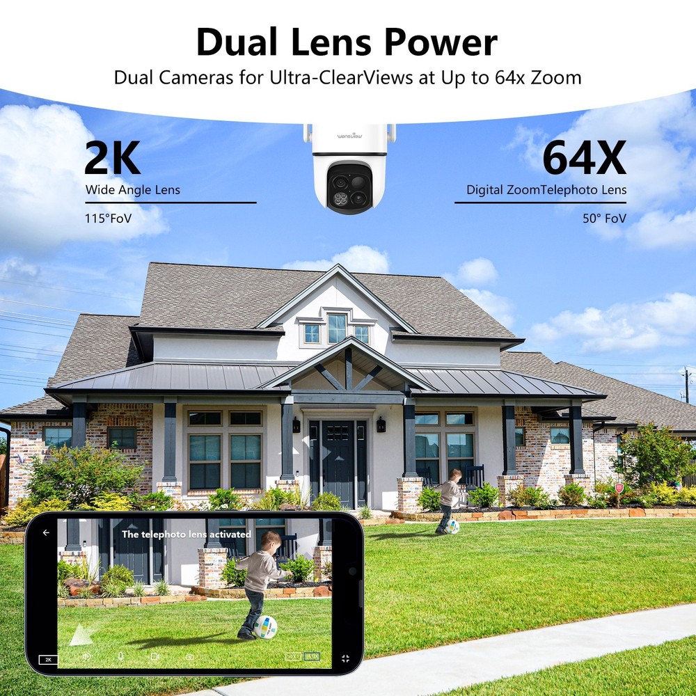 Wansview Dual-Lens Wireless Solar Security Camera 360°PTZ 2K Human Detection