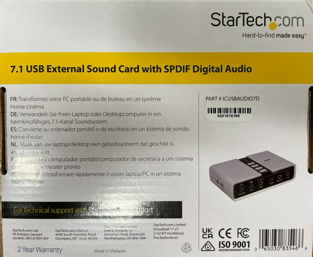 StarTech.com - ICUSBAUDIO7D - 7.1 USB Audio Adapter External Sound Card