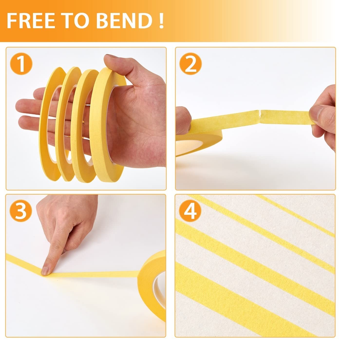 4 Rolls Automotive Fine Line Tape – 1/16, 1/8, 1/4, 1/2 Inch Paint Masking Tape.