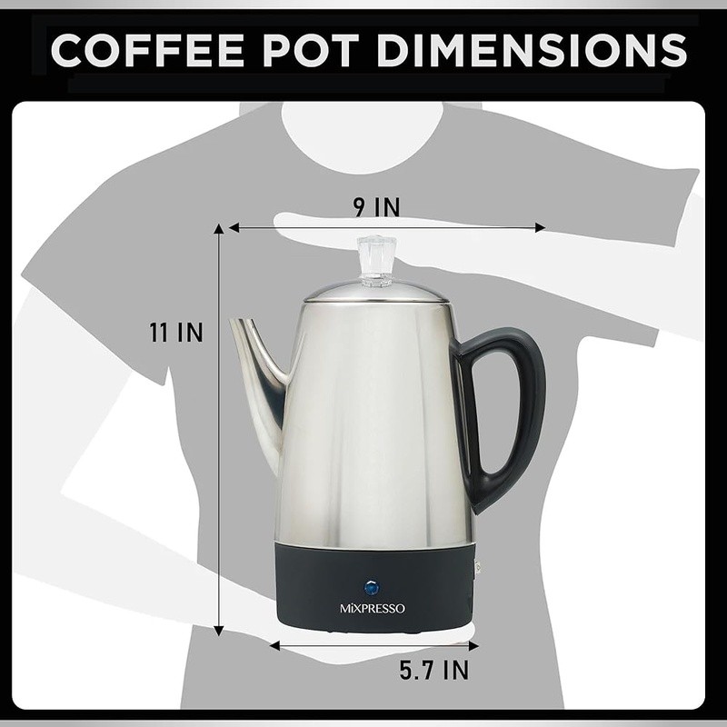 Electric 10 Cup Coffee Percolator Stainless Steel Keep Warm Function Easy Pour