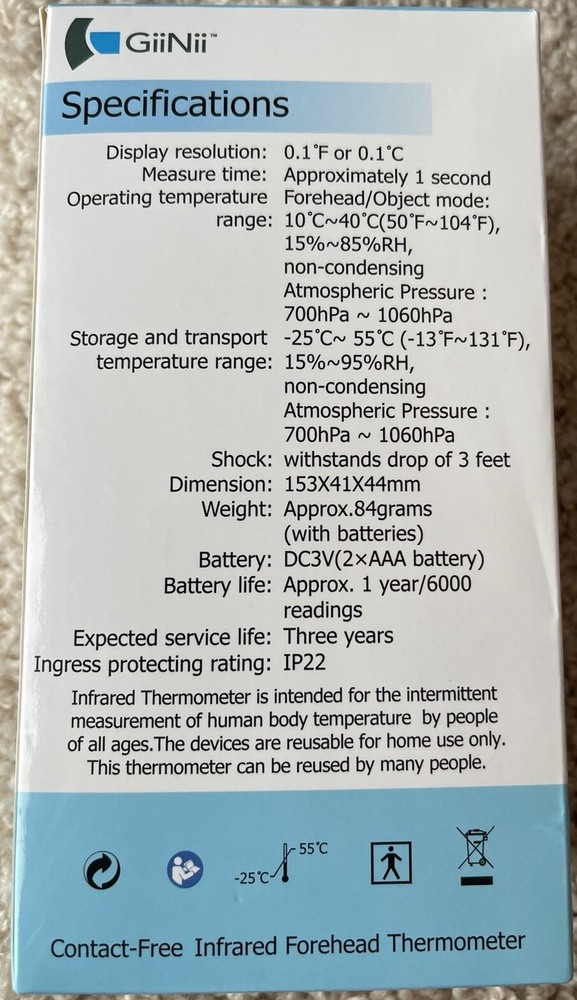 Contact Free infrared Forehead thermometer