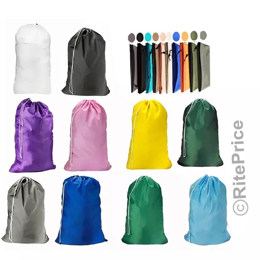Large 29"X40" Laundry Bag Heavy Duty Nylon With Drawstring Assorted (10 Pack)