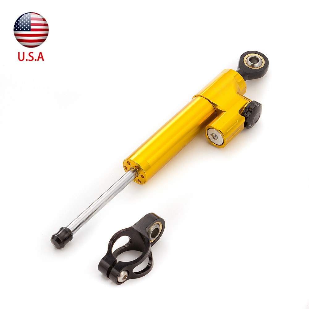 Universal CNC Steering Damper Linear Stabilizer Reversed Shock Absorption Gold