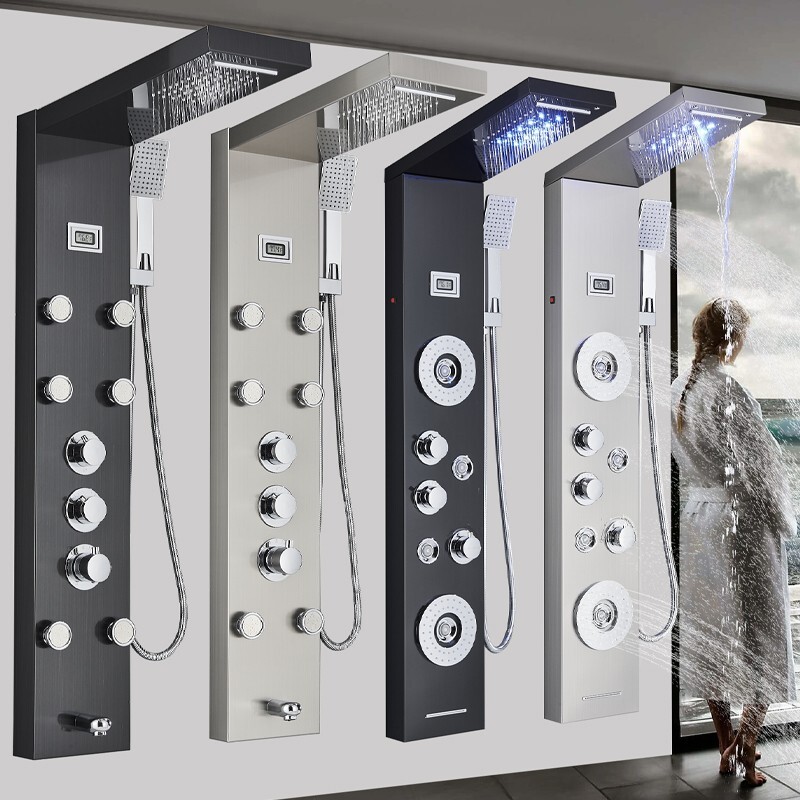 Stainless Steel Shower Panel Tower System Rainfall&Waterfall Massage Jet Sprayer
