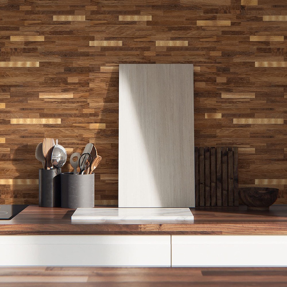 Midcard 10 Sheets Peel and Stick Backsplash PVC 10, Rectangular Dark Brown