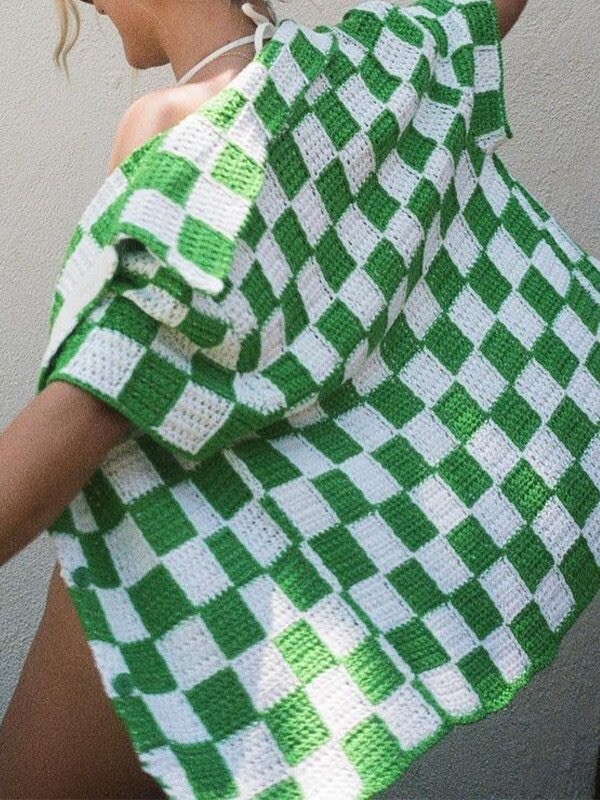 Crochet Knit Checkered Print Set size L bnwt
