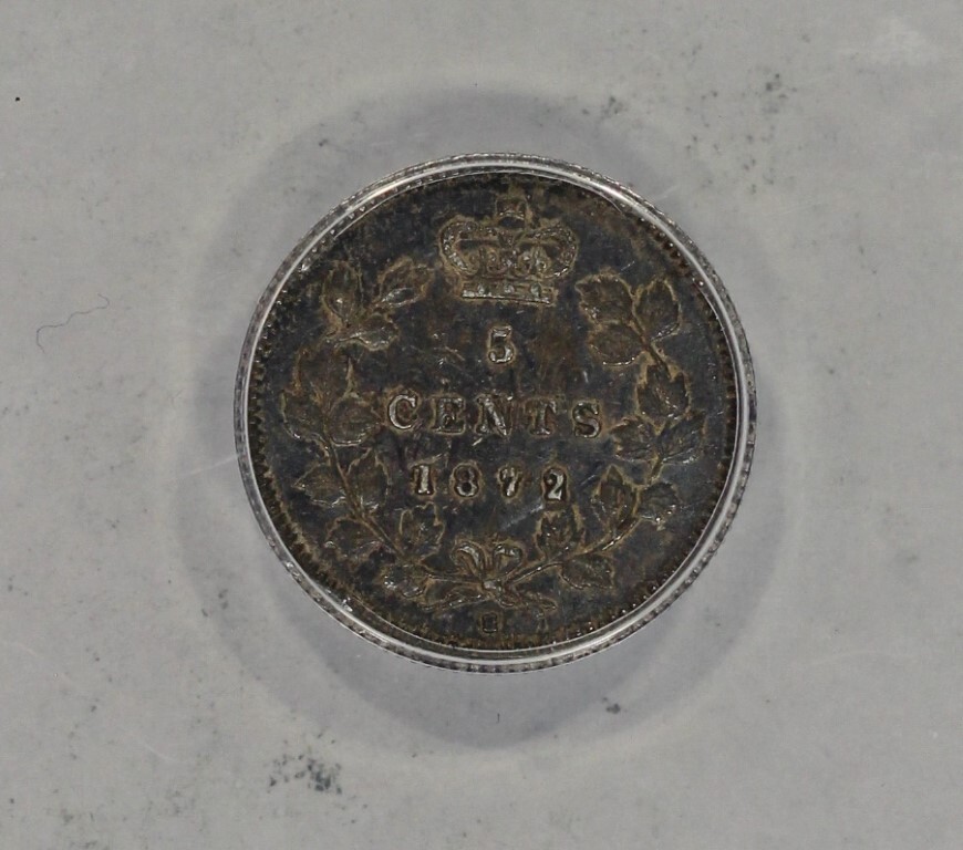 1872 H Canada Silver 5c ANACS AU KM#2