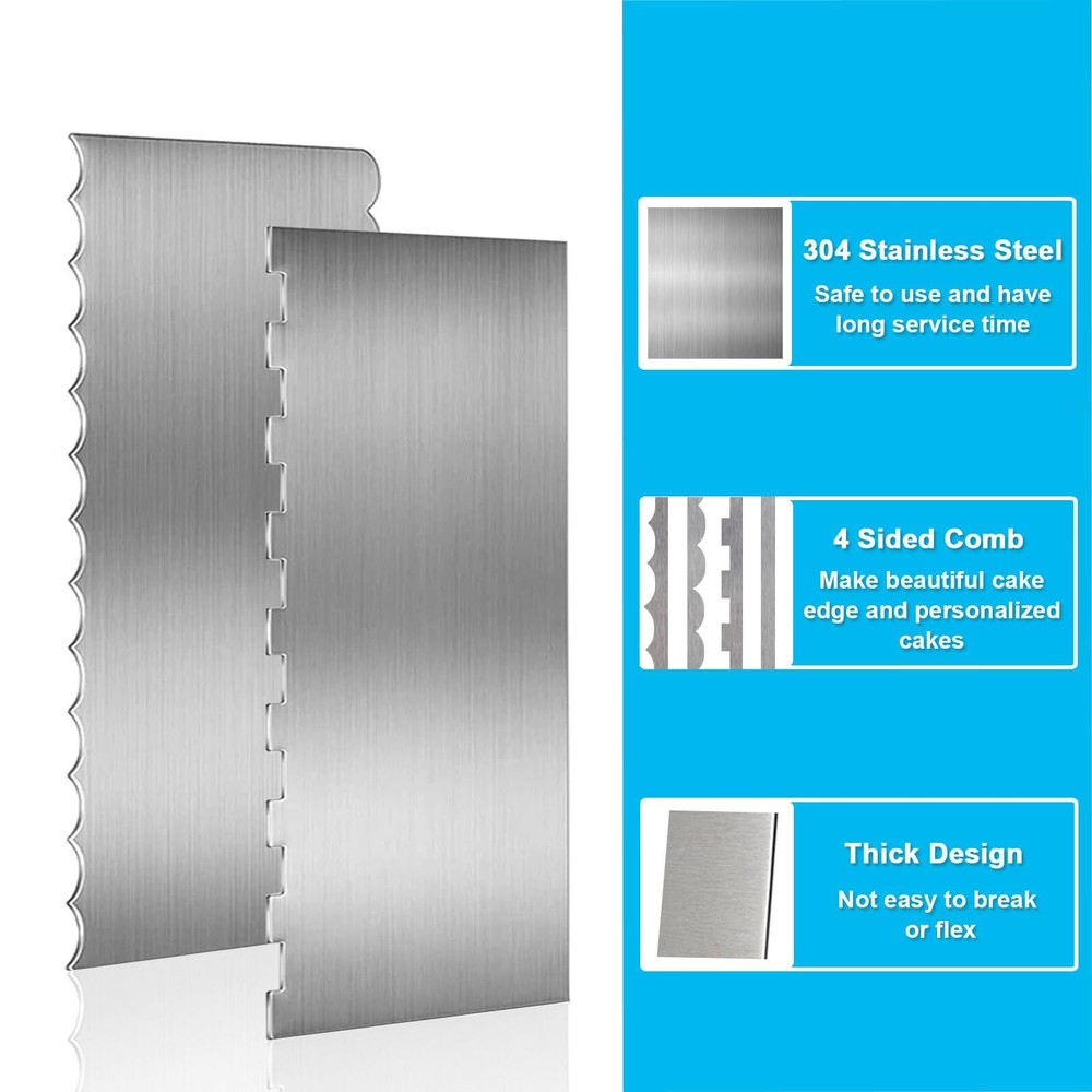 9 Inch Stainless Steel Cake Scraper Cake Decorating Tools Sided Patterned Edg...