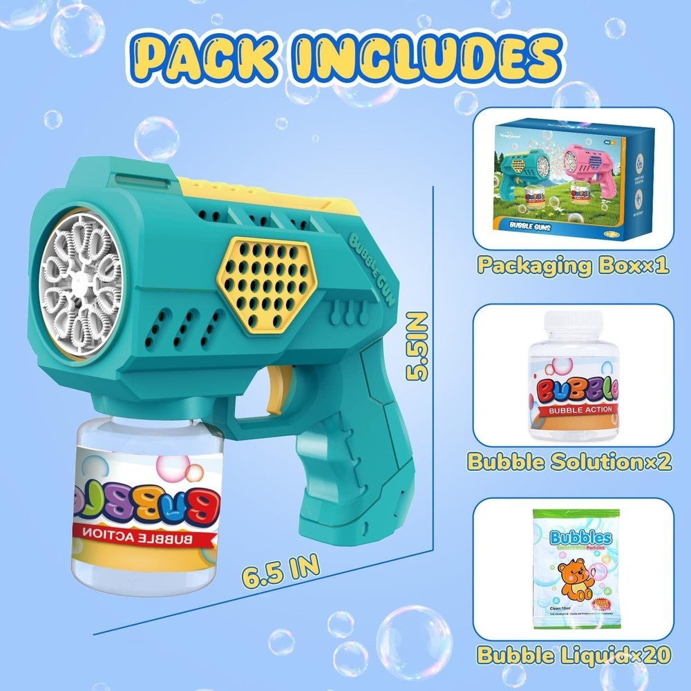 2 Pack Kids Bubble Guns - Fun LED Light Toys with Bubble Solution Included