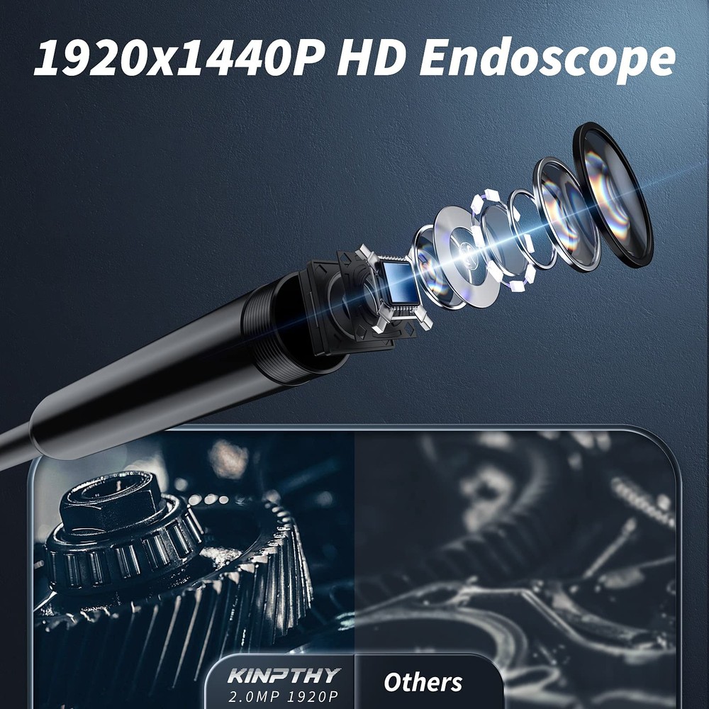 Endoscope Camera with Light, 1920P HD Borescope Tools with 8 Adjustable LED