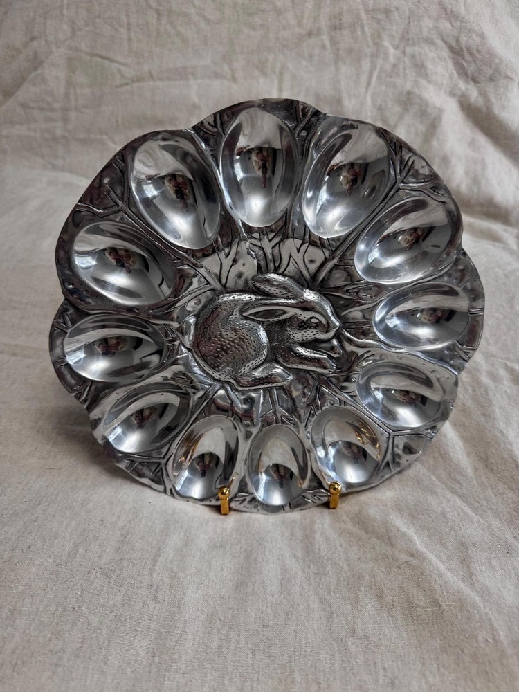 Metal Bunny Deviled Egg Plate, Hecho en Mexico, Rabbit Serving Platter, Easter