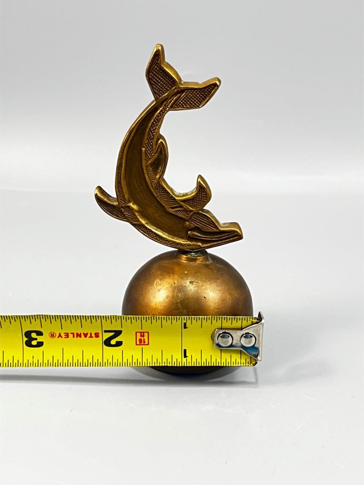 Vintage Solid Brass Dolphin Hand Bell 4.25" Tall