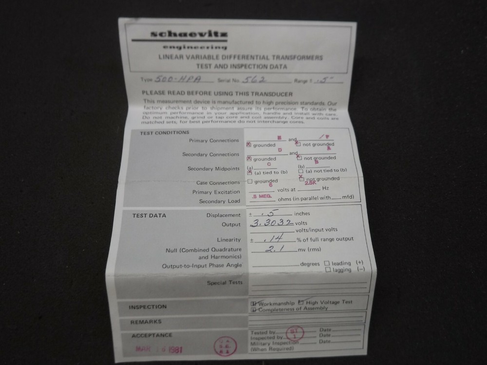 Schaevitz, 500 HPA, Linear Variable Differential Transformers