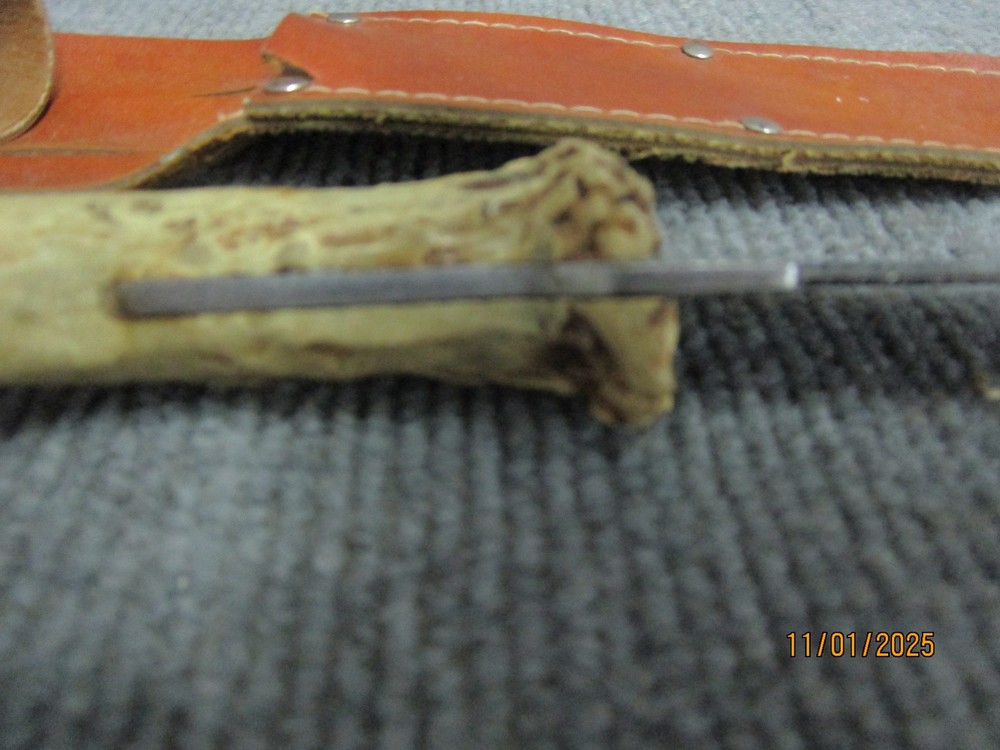 Antler Fixed Blade Handmade Knife w Leather Sheath
