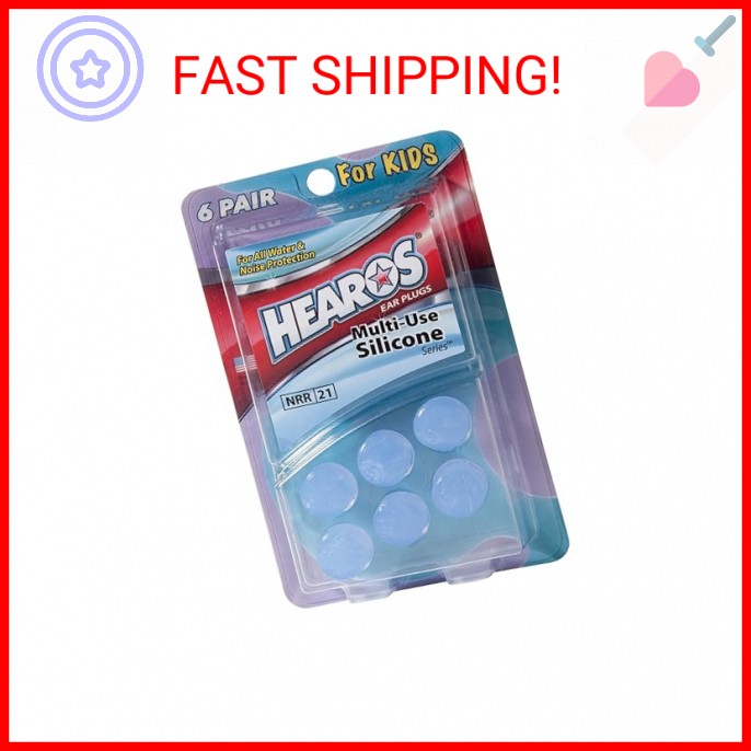 HEAROS Multi-Use Silicone Ear Plugs, 6 Pair, Child