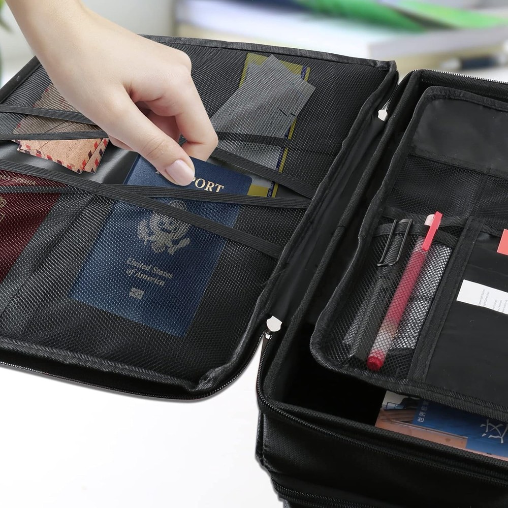 Fireproof Document Box with Lock - Portable 2 Layer File Safe for Home & Office