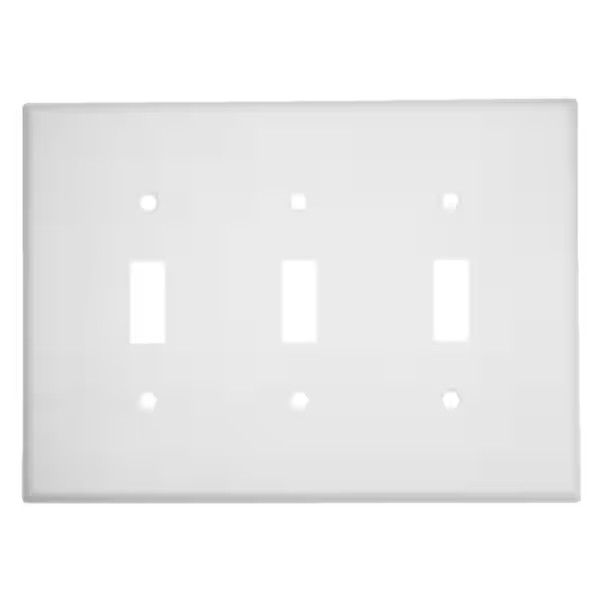 3-Gang Toggle Wall Plate White Light Switch Cover Plastic