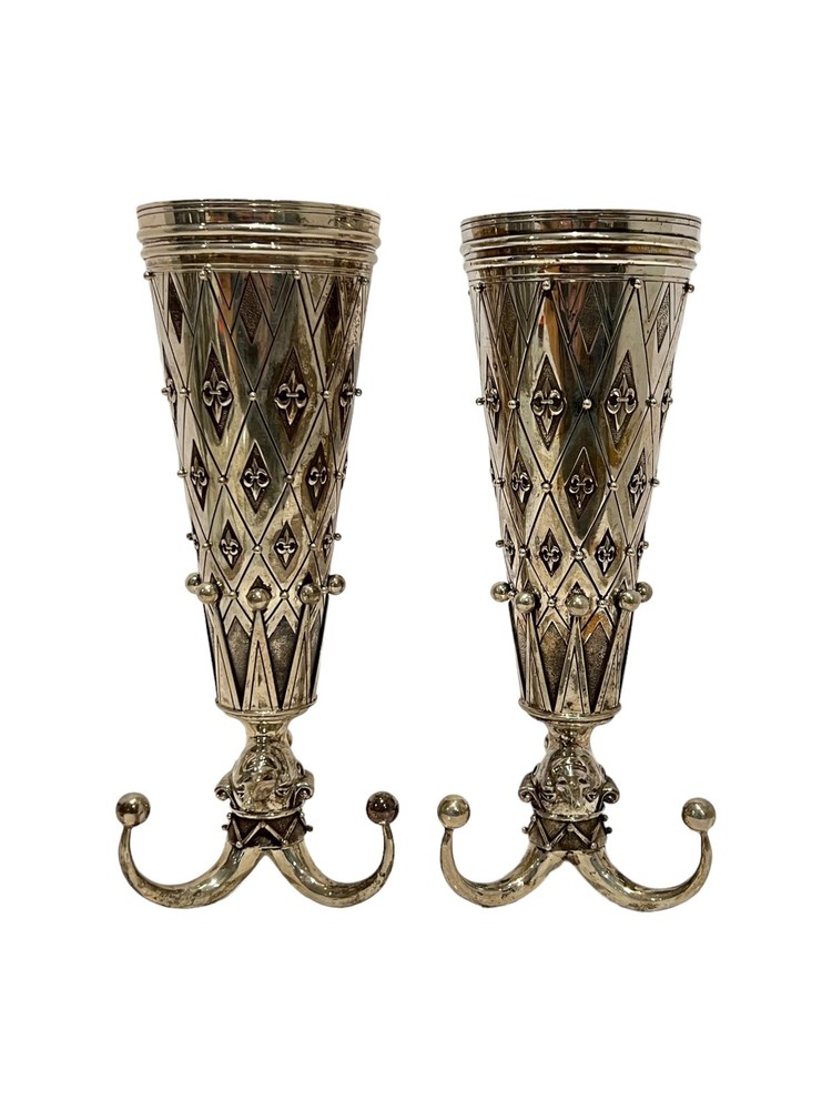 Mihail Chemiakin Pair Large Harlequin Sterling Silver Wine Goblets