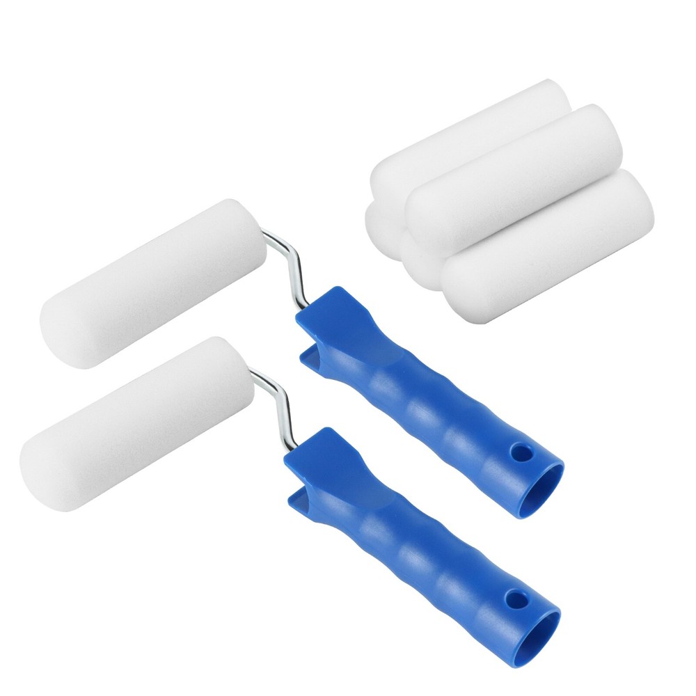 XDT Foam Paint Roller 10Pc Set 7Pc 4" Replacement Roller 2Pc Handle 1Pc Tray