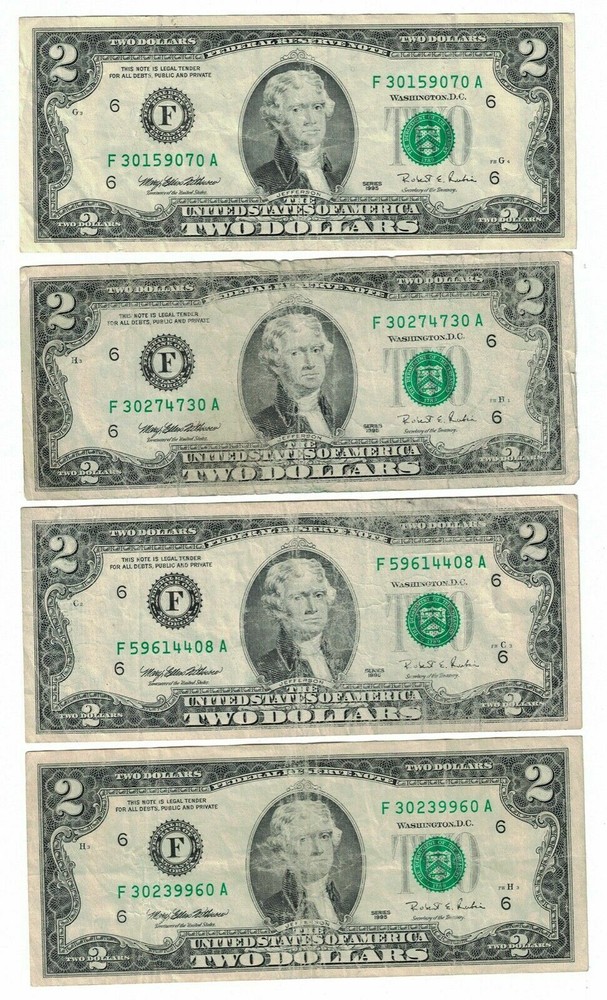 1995 $2 DOLLARS GREEN SEAL/PRICE FOR ONE SINGLE NOTE