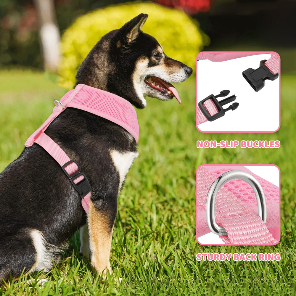Pink Pet Dog Puppy Harness Adjustable Control Breathable Padded Mesh Chest Strap