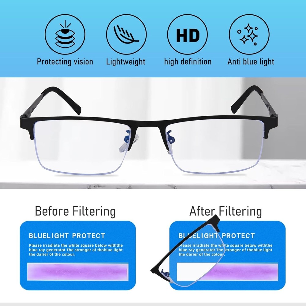 Blue Light Blocking Glasses, Lightweight Metal Half Frame Computer