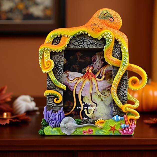 4″X6″Decorative Octopus Hand-Crafted resin Picture Frame for Tabletop. Deep s...