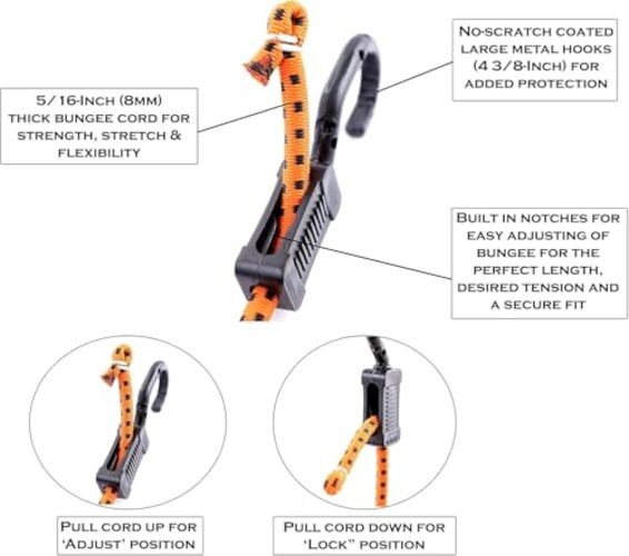 MABC-ASMT All- Purpose Bungee Cords with Hooks, Assorted Adjustable