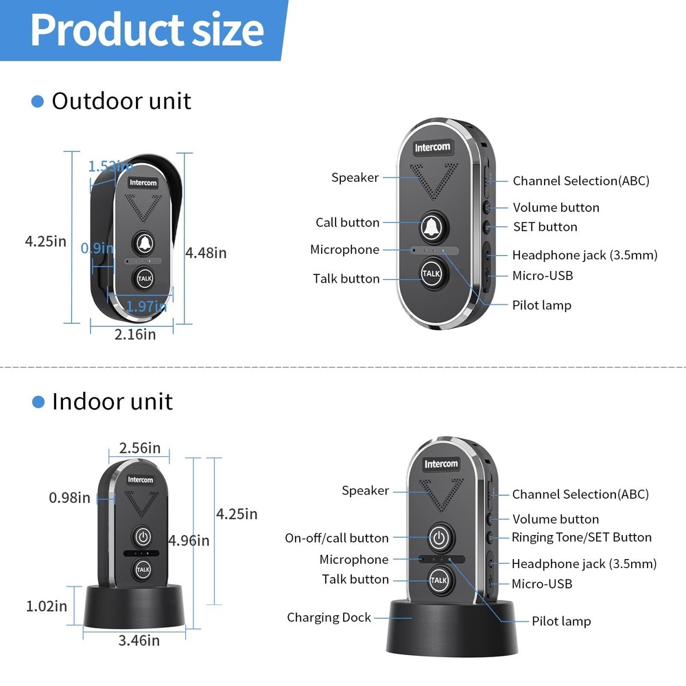 Wireless Doorbell with Intercom, Wireless Intercom System 4900ft Long Range W...