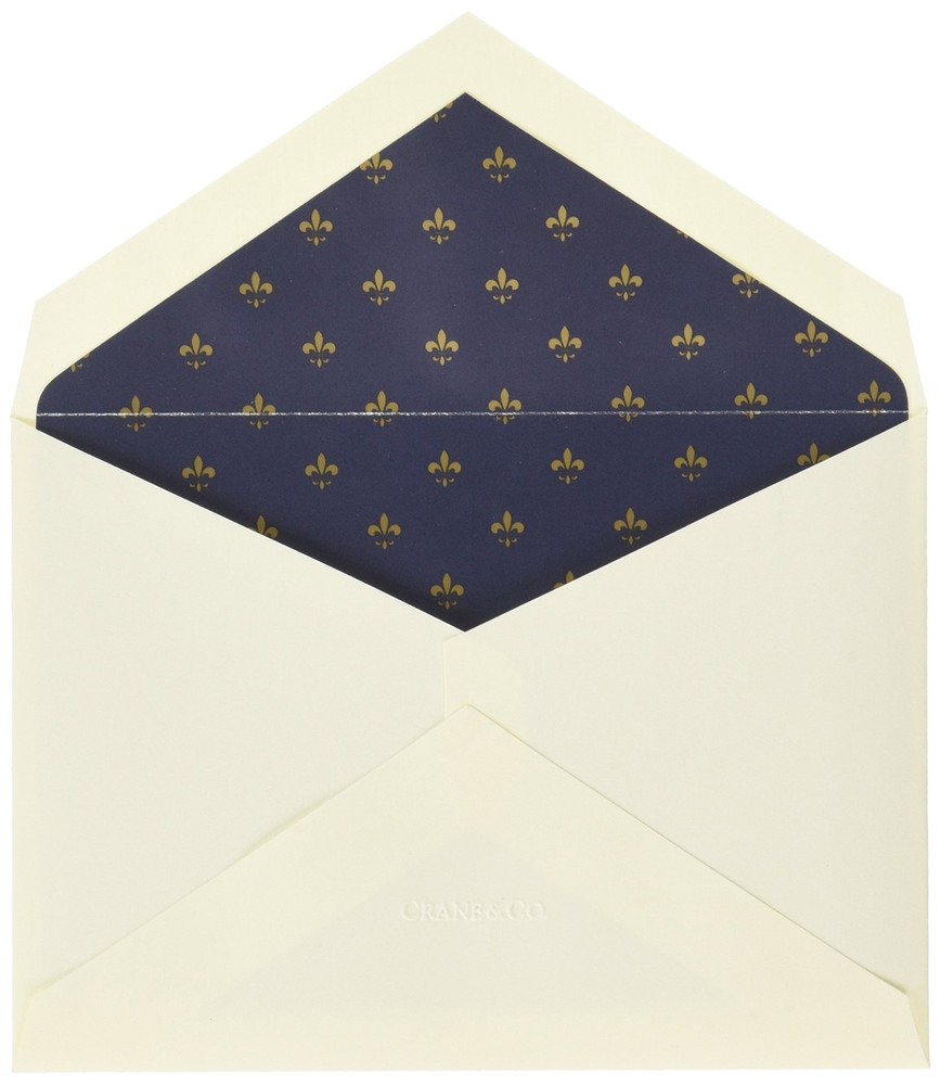 Crane & Co. Navy Bordered Fleur De Lis Ecruwhite Note (CF1429)