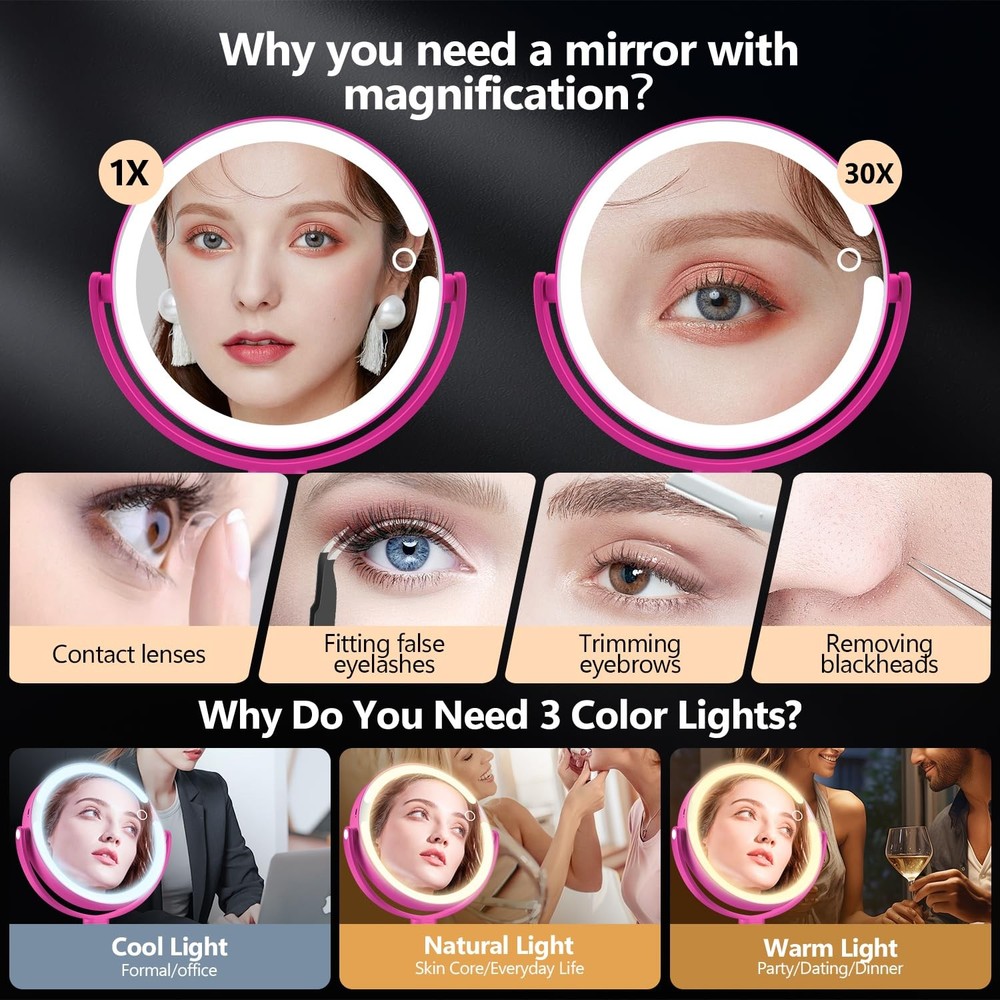 Makeup Mirror with Lights, 30X Magnifying Mirror with Light and Touch Switch,...