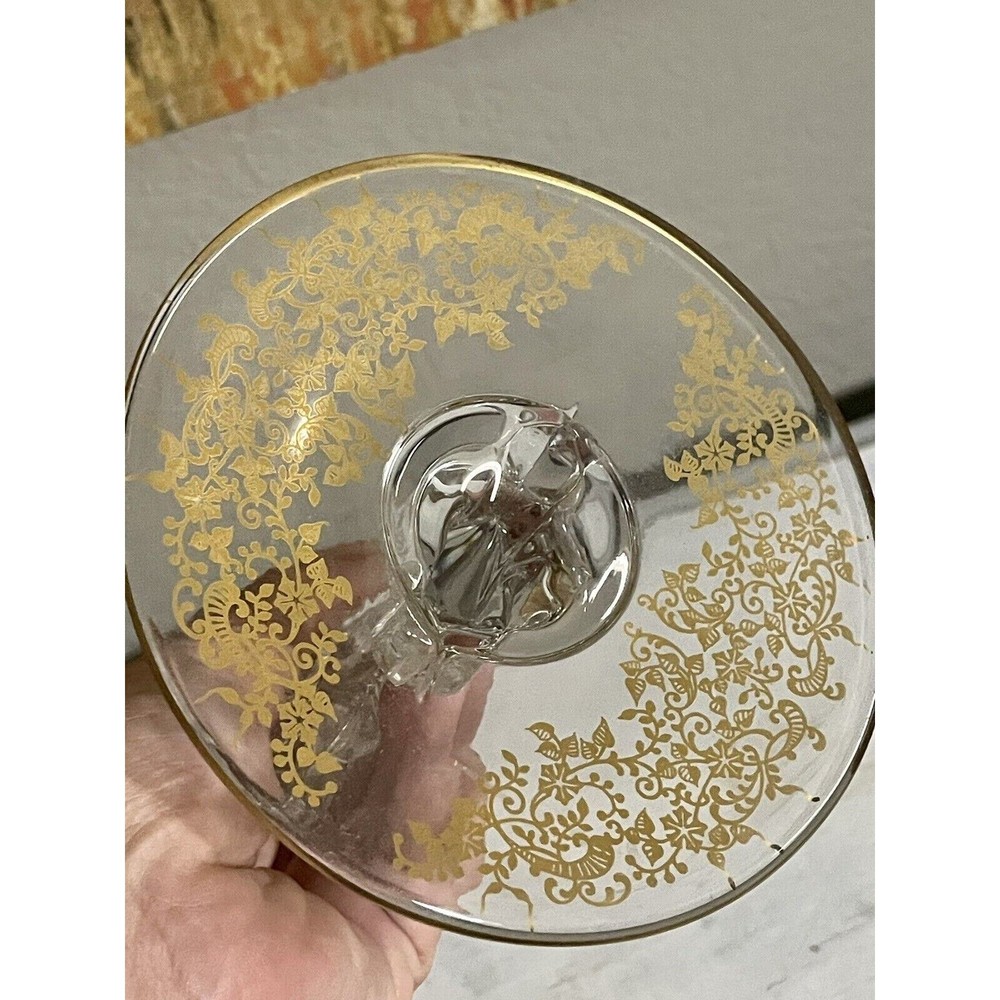 Single Gold Etched Glass Candlestick Holder