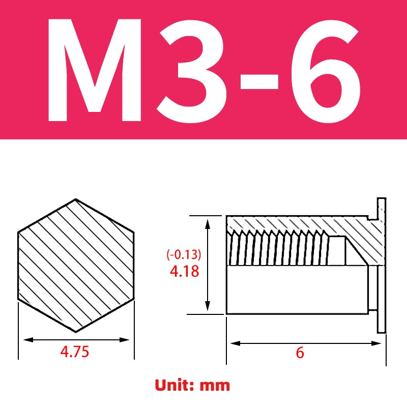 M3 M4 M5 Brass blind hole rivet stud Hex pressing riveting nut column fastener