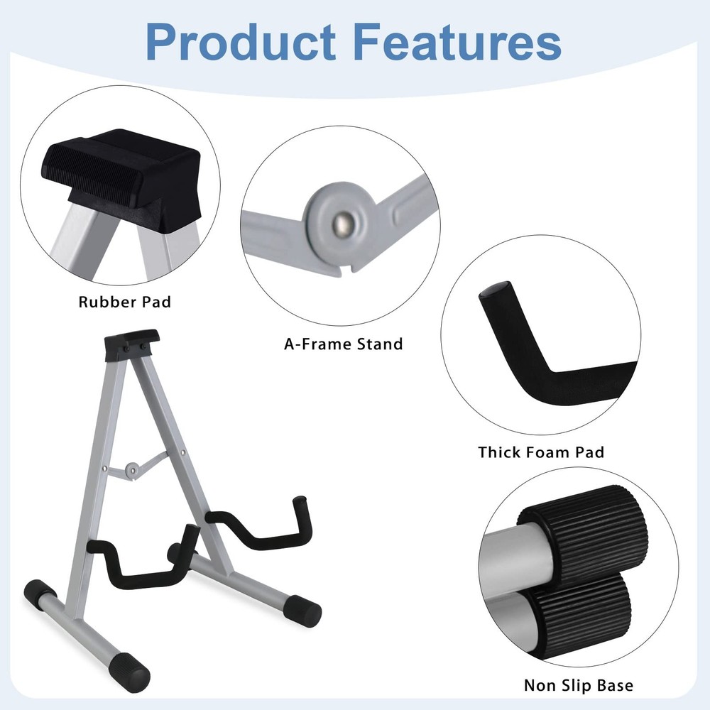 A Frame Portable Foldable Guitar Stand, Adjustable for Multiple Instruments: ...
