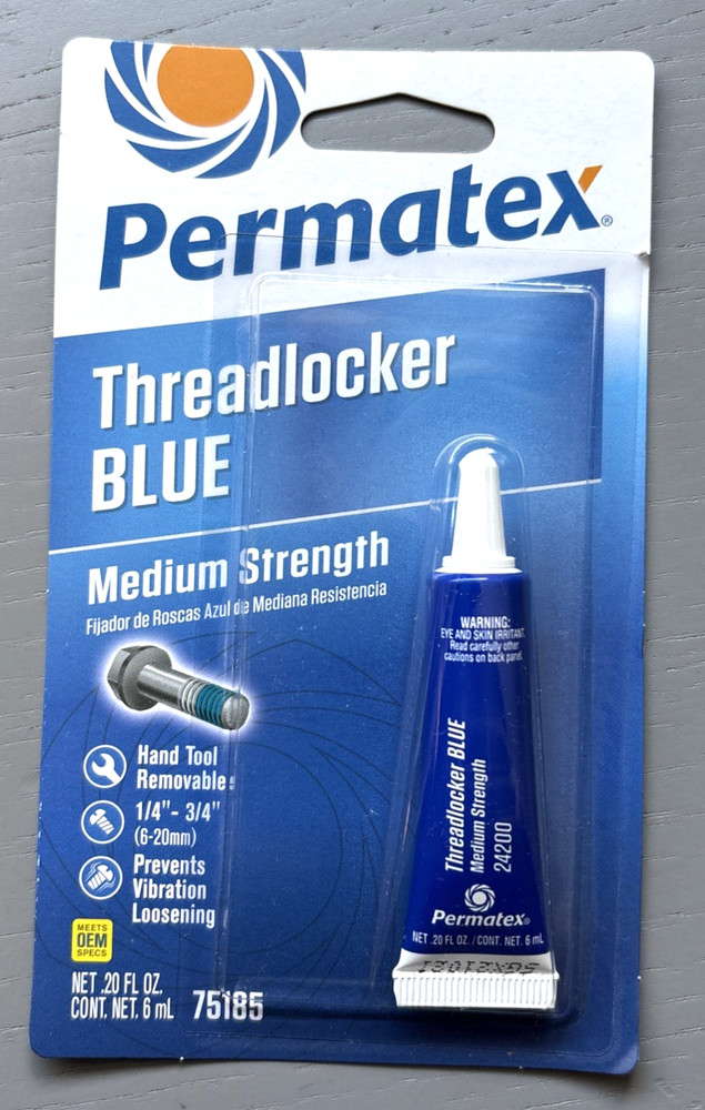 Permatex Blue #24200/75185 Medium Strength Threadlocker  .20 Fl Oz 6 Ml