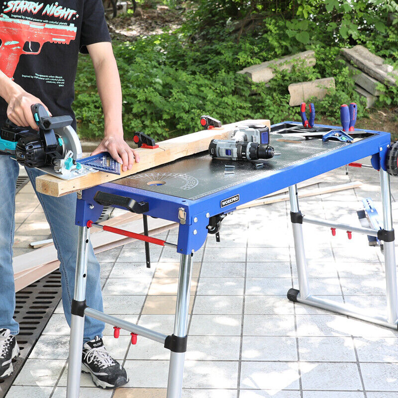 WORKPRO 5-in-1 Portable Rolling Miter 42" Saw Stand Workbench Folding Work Table