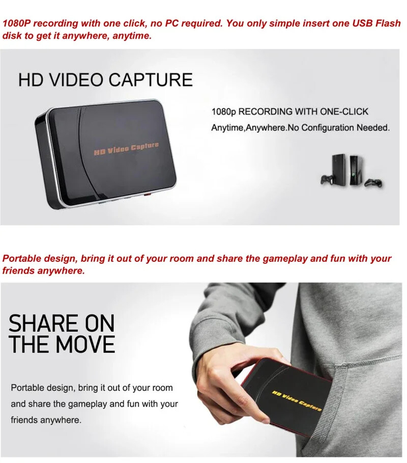 EZCAP 280HD HDMI Game Capture Card Video Record Box Recorder MIC Input U Disk PC