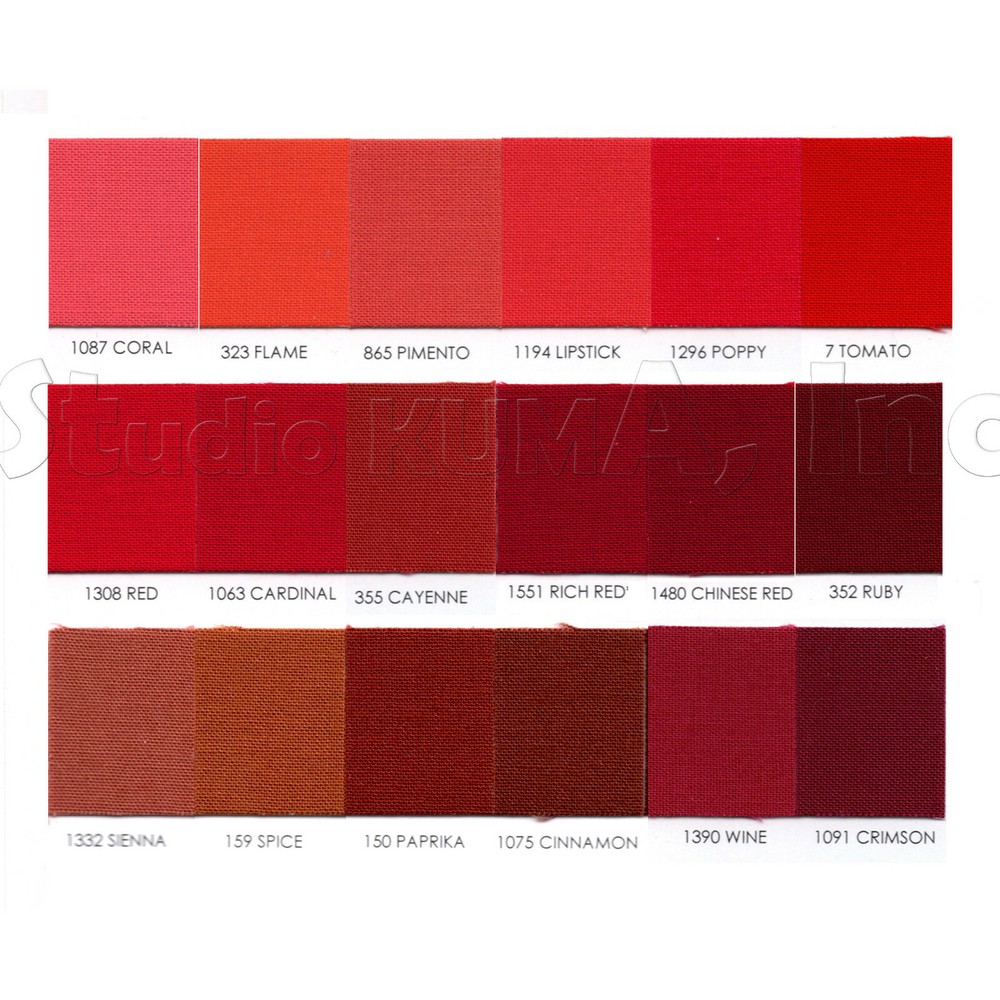 ROBERT KAUFMAN "KONA COTTON SOLID" Red tones by the 1/2 yard