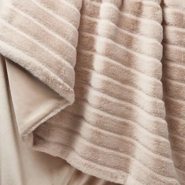 Textured Faux Fur Reversible Throw Blanket