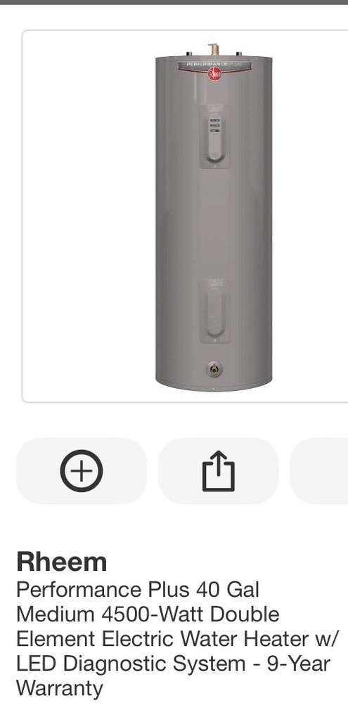 Rheem Performance Plus 40 Gal Electric Water Heater Stainless Steel LED